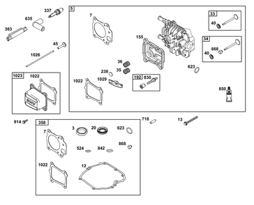 Cylinder Head Group Diagram and Parts List for 125P42-0031-H5  Briggs and Stratton Engine
